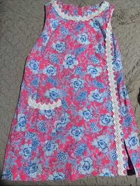 Lilly Pulitzer Pink Floral Sleeveless Mini Dress with Blue Floral Print